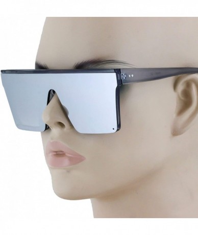 Wrap Fashion Oversized Sunglasses Semi Rimless Aviator - Silver Mirror - CV18T97826E $21.05