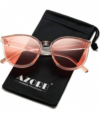 Round Oversized Polarized Sunglasses for Women Men Classic Round Eyeglasses UV400 Protection - Pink - CP1998WH0W0 $28.55