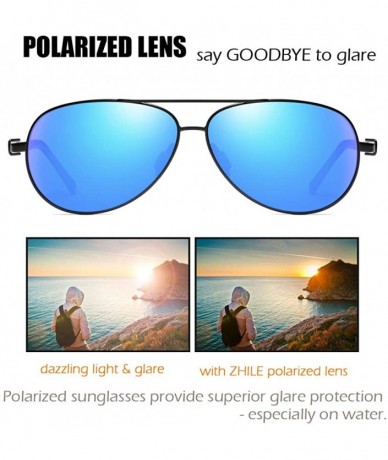 Aviator Aviator Sunglasses Polarized Protection Mirrored - Black / Blue Mirrored (Simple Package) - CS18SY4Z4M5 $21.17