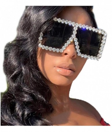 Square Sunglasses Women Oversized Square Crystal Brand Designer - A - CF18RS64YEY $22.75