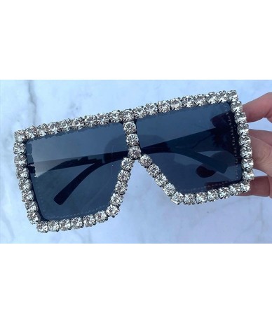 Square Sunglasses Women Oversized Square Crystal Brand Designer - A - CF18RS64YEY $22.75