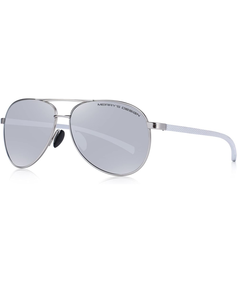 Aviator Men driving Sunglasses Polarized Women UV 400 with case 60MM S8516 - Silver - CX18CHYHE7H $22.35