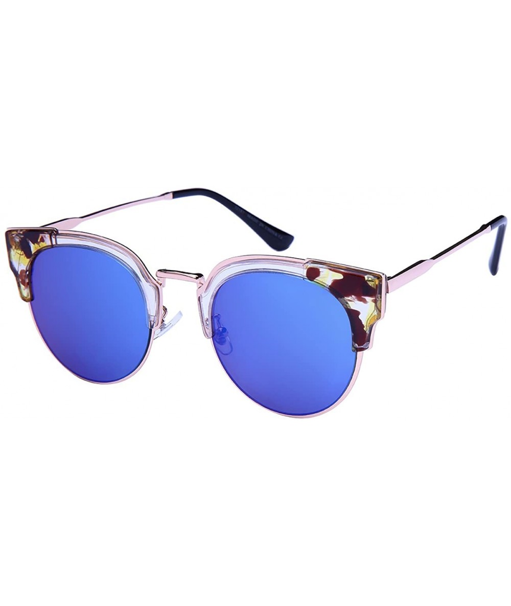 Semi-rimless Womens Cat Eye Sunglasses w/Color Mirror Lens 32187-REV - Clear - C312N9NGOK6 $19.09