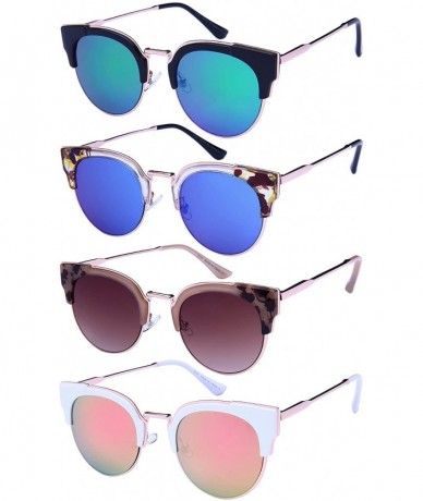 Semi-rimless Womens Cat Eye Sunglasses w/Color Mirror Lens 32187-REV - Clear - C312N9NGOK6 $19.09