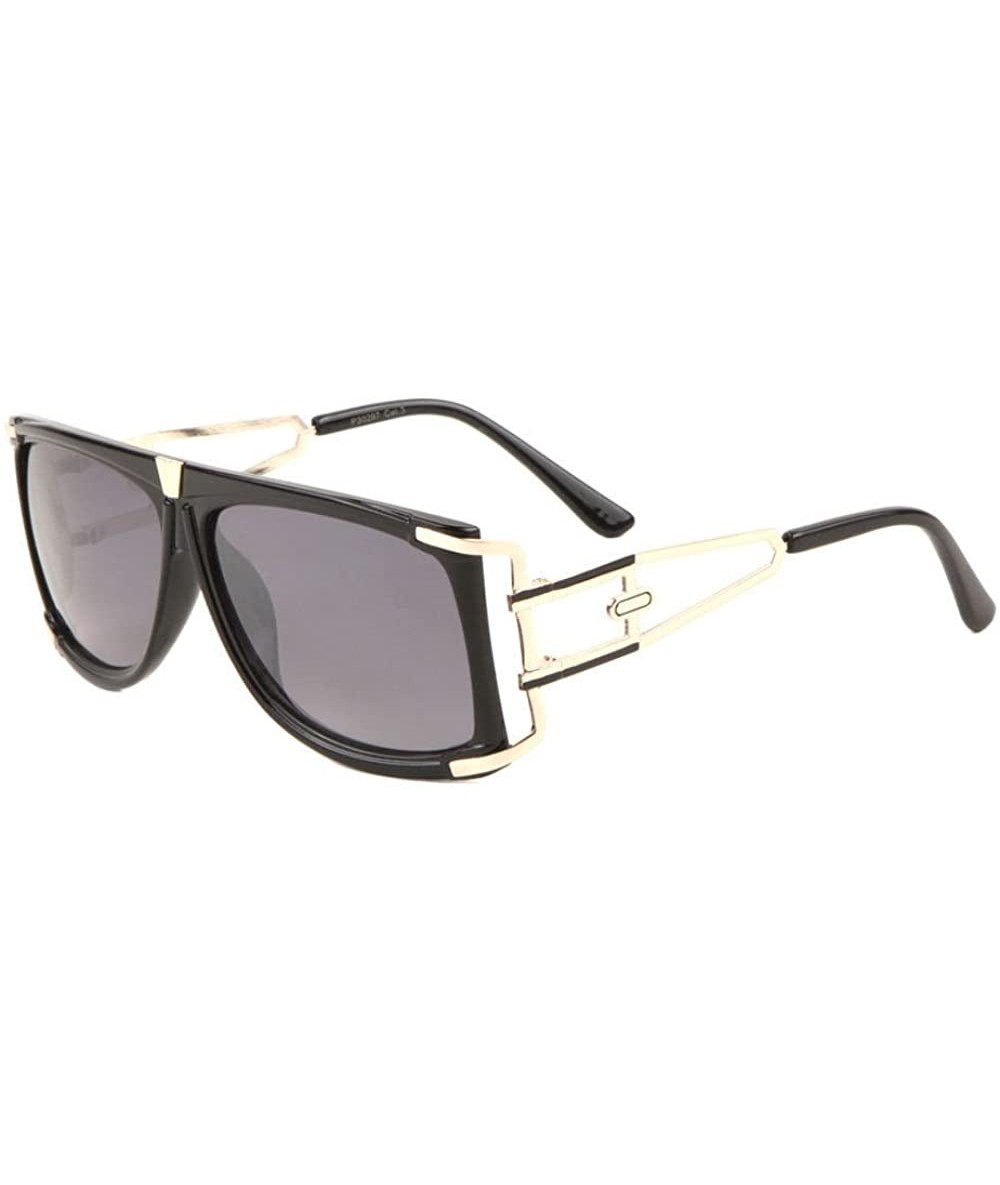 Square Gazelle Superfly Flat Top Square Aviator Sunglasses - Gold & Black Frame - CS18ETOK2MO $22.70