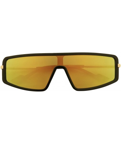 Wrap Sunglasses Protection Mirrored Monoblock - Black Frame- Gradient Yellow Lens - CI194WZMU5W $22.64