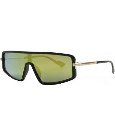 Wrap Sunglasses Protection Mirrored Monoblock - Black Frame- Gradient Yellow Lens - CI194WZMU5W $22.64