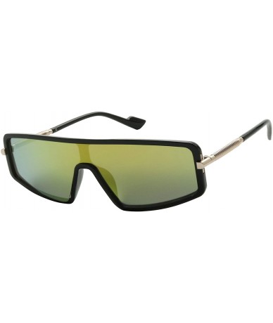 Wrap Sunglasses Protection Mirrored Monoblock - Black Frame- Gradient Yellow Lens - CI194WZMU5W $22.64