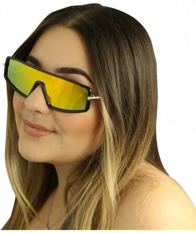 Wrap Sunglasses Protection Mirrored Monoblock - Black Frame- Gradient Yellow Lens - CI194WZMU5W $22.64