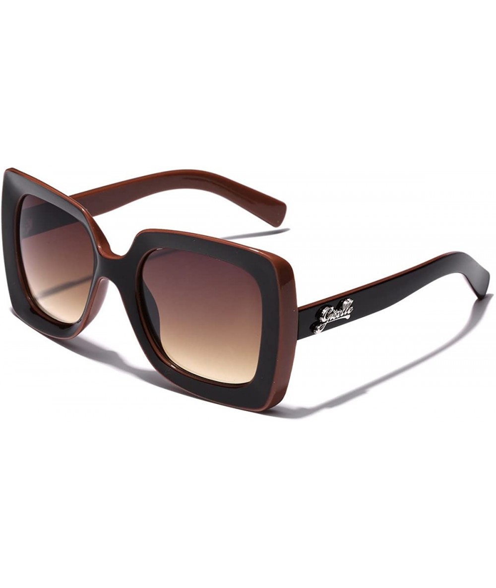 Round Square Frame Vintage Retro Women's Sunglasses - Two Tone Brown - Gradient Brown - C411P3R4CR9 $22.18