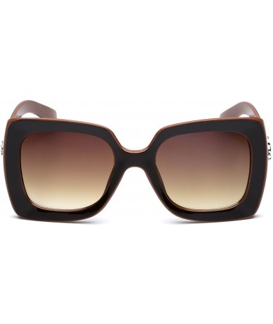 Round Square Frame Vintage Retro Women's Sunglasses - Two Tone Brown - Gradient Brown - C411P3R4CR9 $22.18