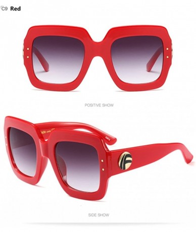 Square Sunglasses Women Men Rivet Nail Oversized Square Glasses Gradient Eyeglasses - Red - C81883E44S0 $23.99