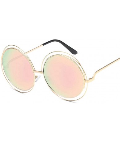 Shield UV400 Round Sunglasses Green Mirror Oversized Vintage Sun Glasses for Women - Pink - CZ18U50N5ZK $34.11