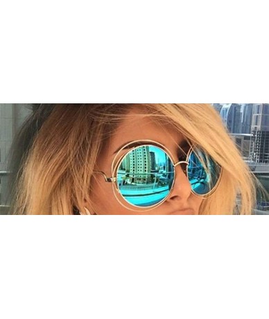 Shield UV400 Round Sunglasses Green Mirror Oversized Vintage Sun Glasses for Women - Pink - CZ18U50N5ZK $34.11