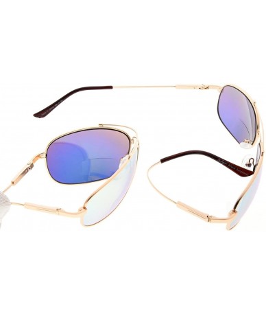 Rectangular Bifocal Reading Sunglasses Bendable Memory Sunshine Readers Women Men - Gold Frame Gold Mirror - CM18037568D $47.80