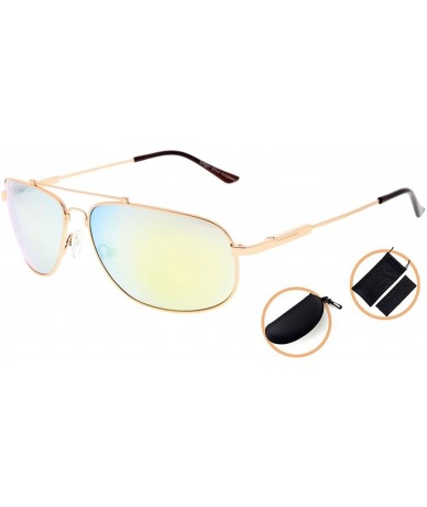 Rectangular Bifocal Reading Sunglasses Bendable Memory Sunshine Readers Women Men - Gold Frame Gold Mirror - CM18037568D $47.80