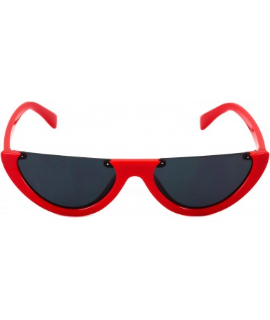 Rimless HOT Flat Top Semi-lunar Semi Rimless Street Snap Sunglasses Fashion Eyewear - Red - CQ11HWM4PA1 $17.43