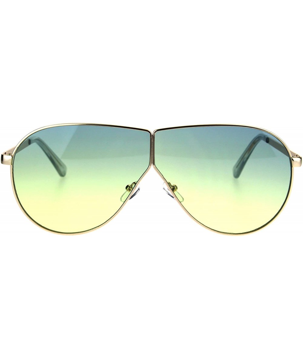 Oversized Oversize Gradient Oceanic Hippie Lens Metal Rim Shield Pilots Sunglasses - Blue Yellow - CM185KLW2HG $23.65