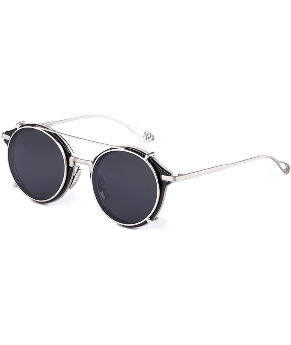 Aviator Clip On Sunglasses Steampunk Style and Round Mirrored Lens - C1 black Lens+silver Frame - C1127VQQGVJ $29.69