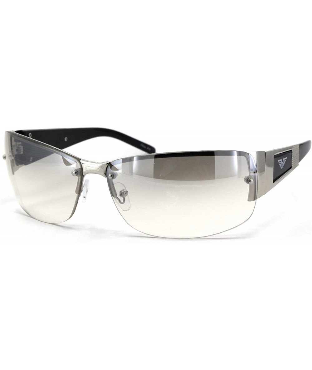 Sport Mens Rectangular Expose Lens Designer Sport Metal Rim Sunglasses - Silver Clear - C018U5ILO6K $22.29