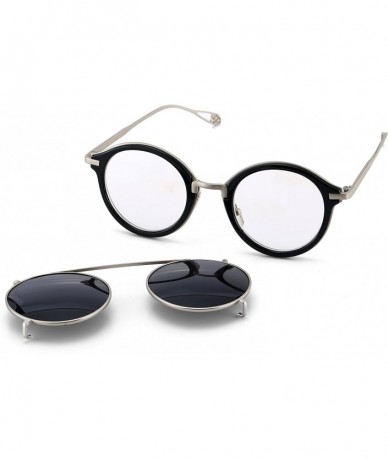 Aviator Clip On Sunglasses Steampunk Style and Round Mirrored Lens - C1 black Lens+silver Frame - C1127VQQGVJ $29.69