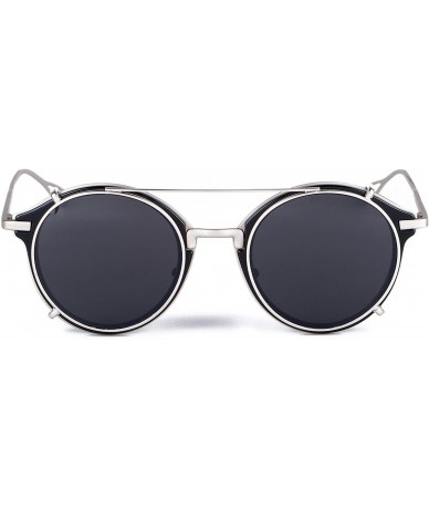 Aviator Clip On Sunglasses Steampunk Style and Round Mirrored Lens - C1 black Lens+silver Frame - C1127VQQGVJ $29.69