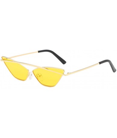 Round Women's Fashion Cat Eye Shade Sunglasses Integrated Stripe Vintage Glasses - Yellow - CN18TOT5YGQ $13.25