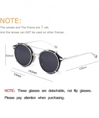 Aviator Clip On Sunglasses Steampunk Style and Round Mirrored Lens - C1 black Lens+silver Frame - C1127VQQGVJ $29.69