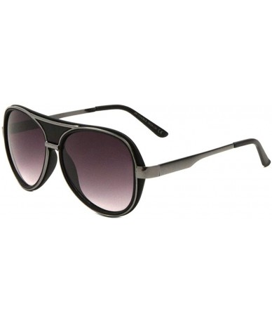 Round Double Thick Black Plastic Metal Rim Round Aviator Sunglasses - Smoke Gunmetal - C6190OMT3AH $26.59