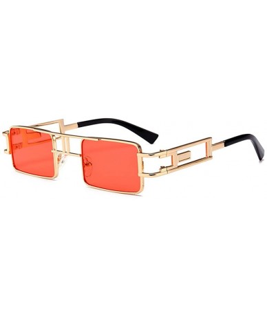 Rectangular Hip-Hop Square Metal Small Frame Clear Color Lens Sunglasses - Gold-red - C3189MQ55RZ $24.35