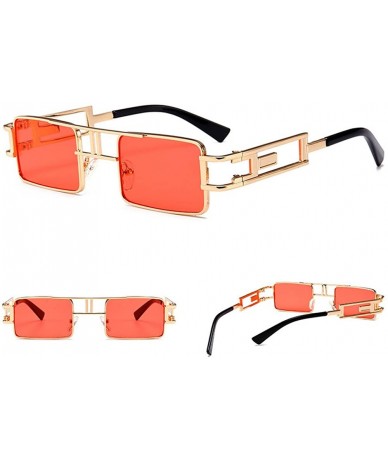 Rectangular Hip-Hop Square Metal Small Frame Clear Color Lens Sunglasses - Gold-red - C3189MQ55RZ $24.35