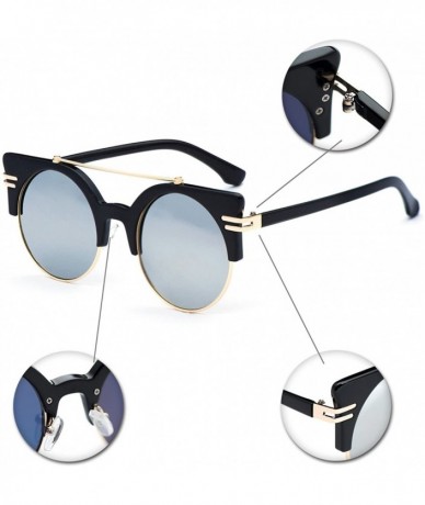 Aviator Classic Cat Eye Polaroid Lens Sunglasses Acetate Frame with Spring Hinges for women - F-black/Ice Tech - C718G43TEZ6 ...