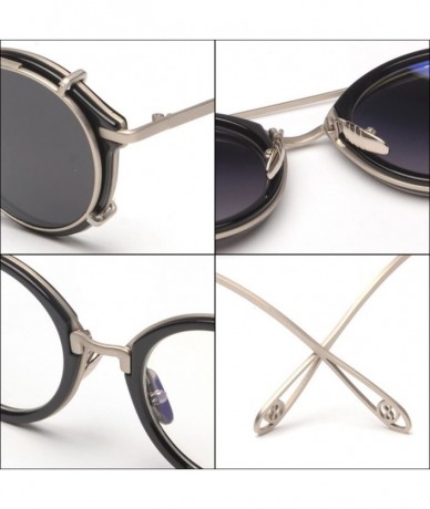 Aviator Clip On Sunglasses Steampunk Style and Round Mirrored Lens - C1 black Lens+silver Frame - C1127VQQGVJ $29.69