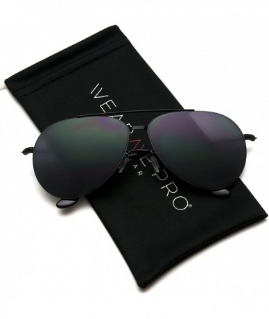 Aviator Modern Metal Frame Aviator Sunglasses - Black Frame/Black Lens - CM184XM6AC0 $50.25