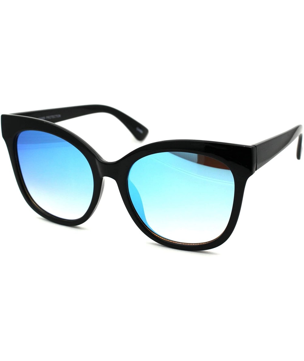 Wayfarer Mirrored Mirror Flat Lens Oversize Horn Rim Horned Sunglasses - Black Blue - CF12HVJZT6T $19.05