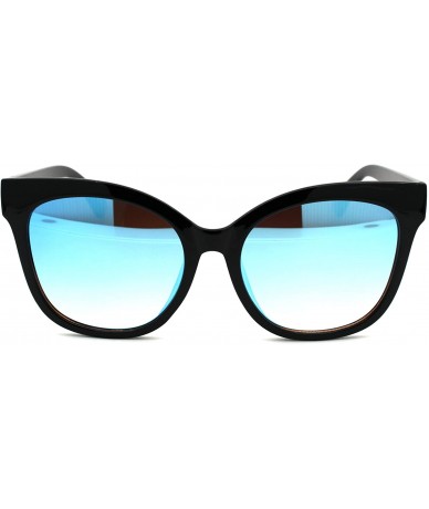 Wayfarer Mirrored Mirror Flat Lens Oversize Horn Rim Horned Sunglasses - Black Blue - CF12HVJZT6T $19.05