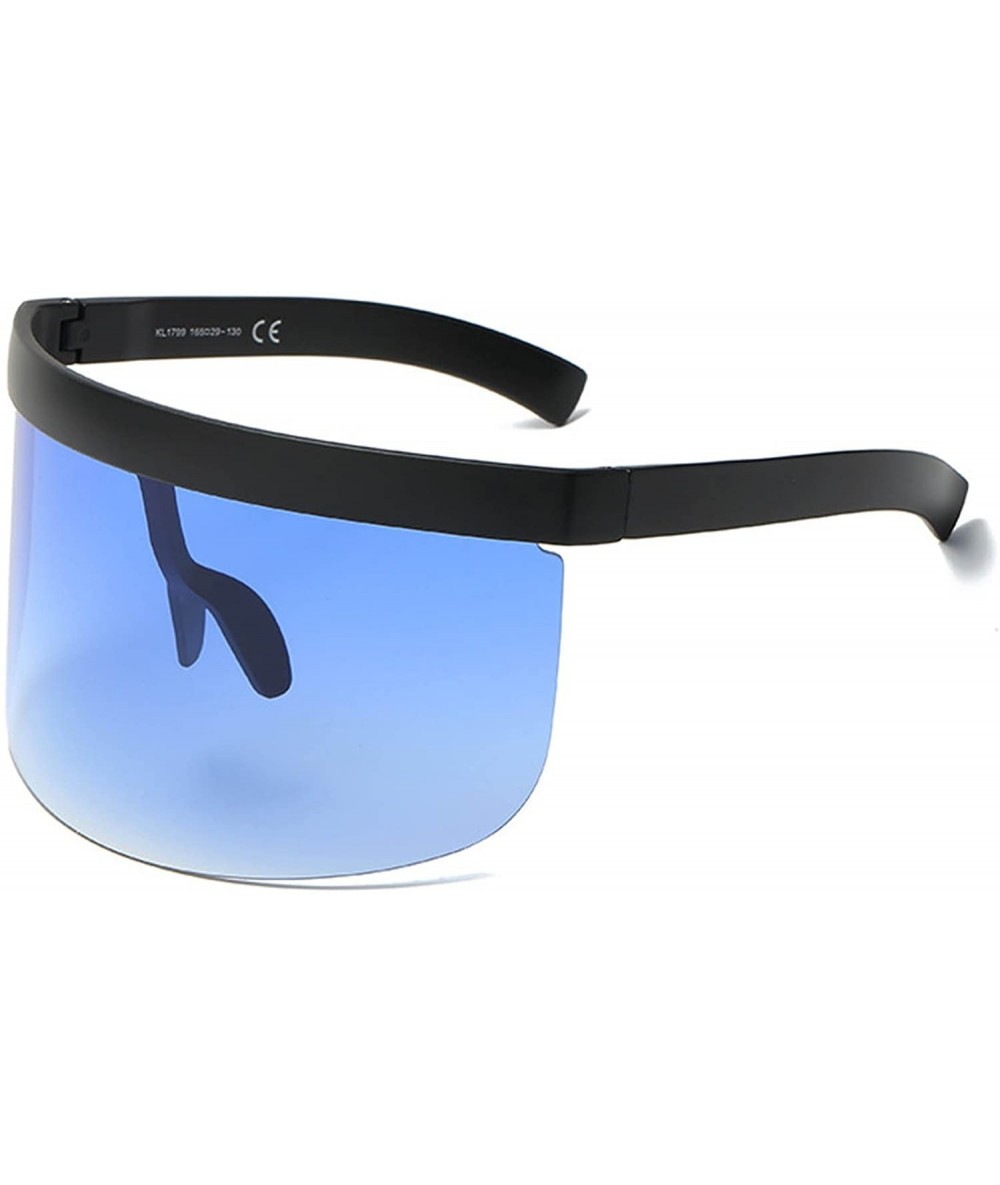 Rimless Oversized Mask Cover Shield Visor Style Big Frame Rimless Sunglasses Mono Lens UV400 - C1-black-blue - C018EIARXTC $3...