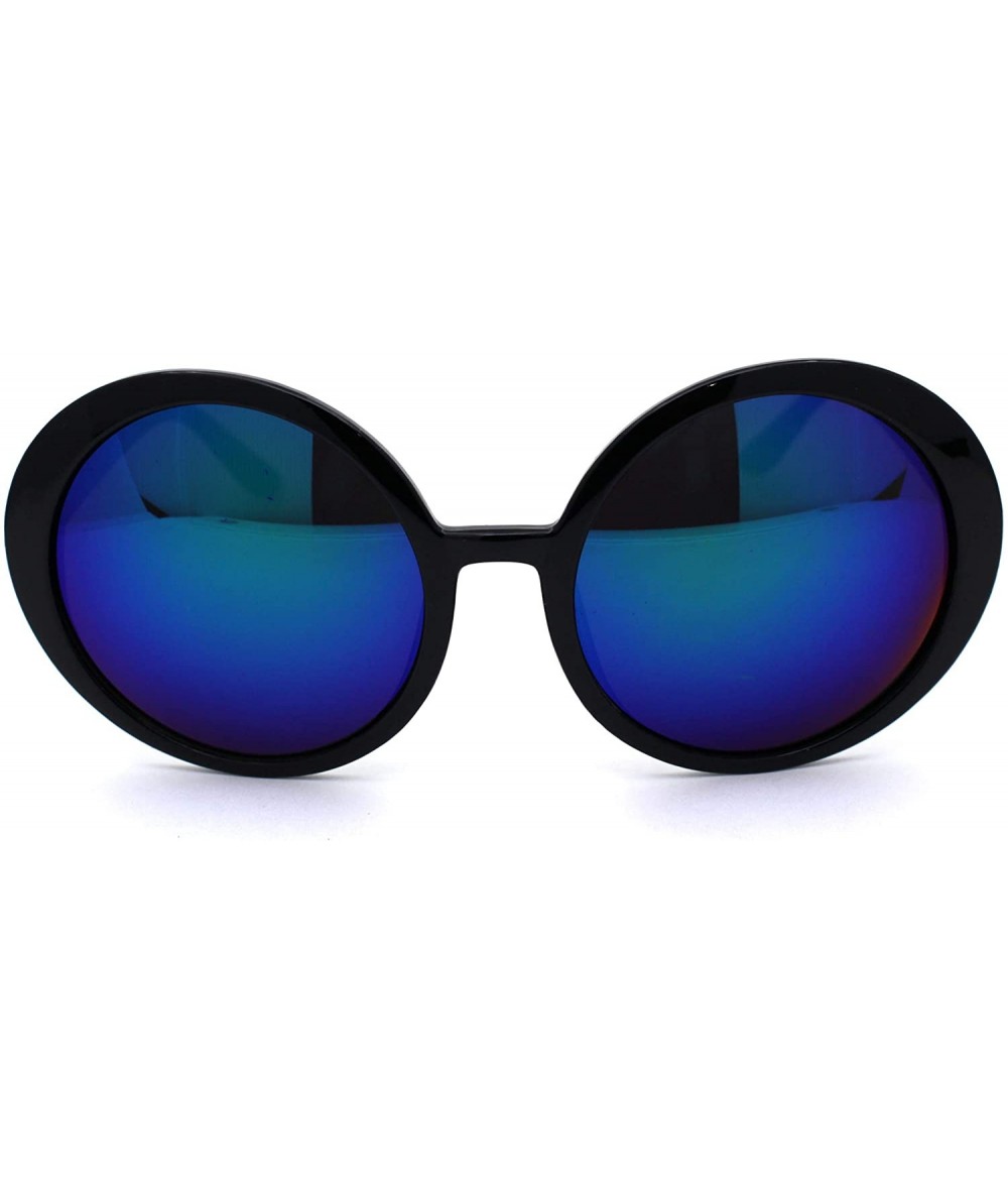 Round Womens Wizard Black Plastic Round Circle Hippie Sunglasses - Teal Mirror - CK1979ZK76W $19.88