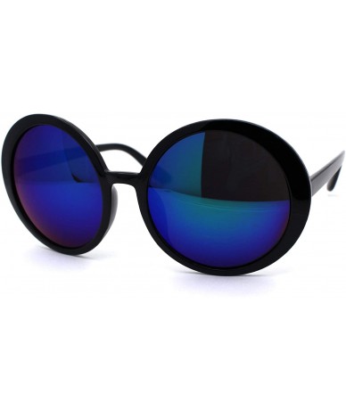 Round Womens Wizard Black Plastic Round Circle Hippie Sunglasses - Teal Mirror - CK1979ZK76W $19.88