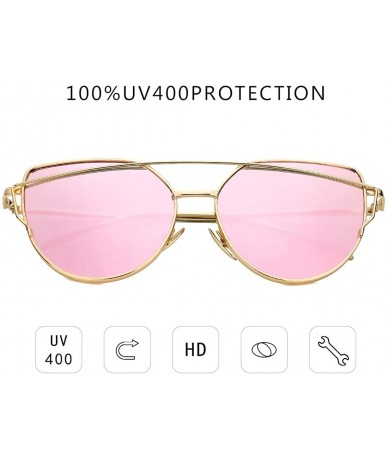 Cat Eye Cat Eye Fashion Metal Frame - Mirrored Flat Lenses Women Sunglasses - Gold Frame @ Pink Lens - C318L2DRMDK $19.38