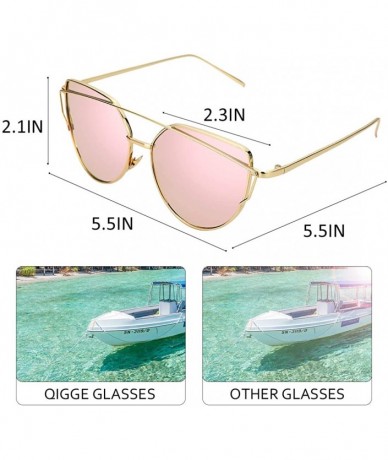 Cat Eye Cat Eye Fashion Metal Frame - Mirrored Flat Lenses Women Sunglasses - Gold Frame @ Pink Lens - C318L2DRMDK $19.38