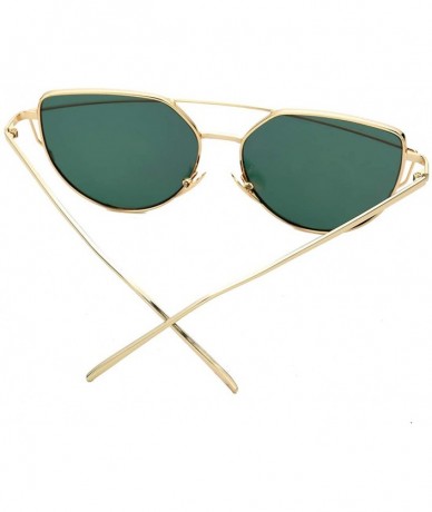 Cat Eye Cat Eye Fashion Metal Frame - Mirrored Flat Lenses Women Sunglasses - Gold Frame @ Pink Lens - C318L2DRMDK $19.38