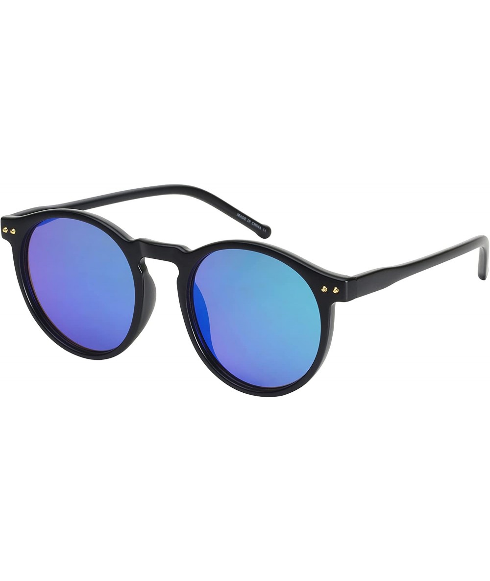 Round Round P3 Style Sunnies W/Flat Color Mirror Lens 541051-FLREV - Matte Black - CF12I8SL1QJ $18.56