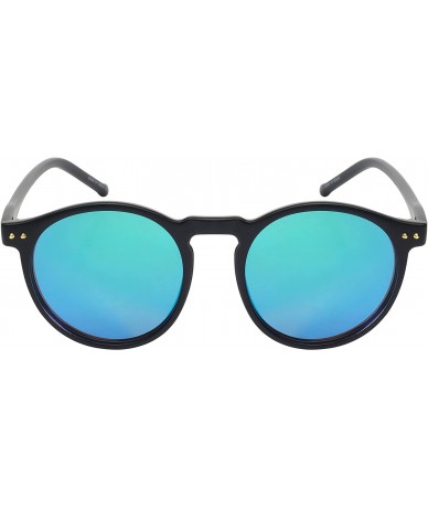 Round Round P3 Style Sunnies W/Flat Color Mirror Lens 541051-FLREV - Matte Black - CF12I8SL1QJ $18.56