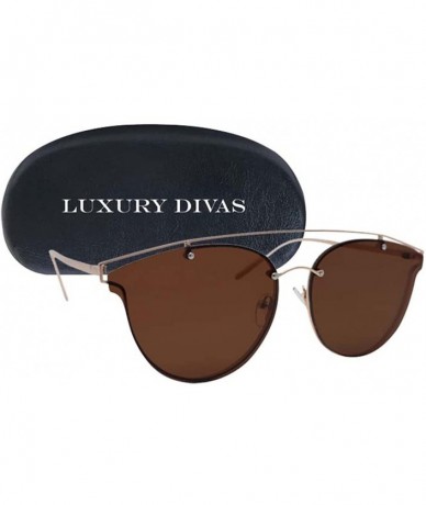 Oversized Flat Round Cutout Sunglasses With Case - Brown - CV185770CZX $35.03