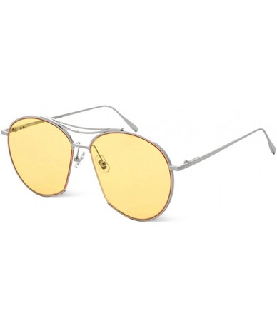 Aviator Fashion Twin-Beams Classic Women Sunglasses Metal Frame Mirror Sunglasses Cat Eye Large Frame Glasses - Yellow - CT18...