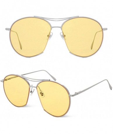 Aviator Fashion Twin-Beams Classic Women Sunglasses Metal Frame Mirror Sunglasses Cat Eye Large Frame Glasses - Yellow - CT18...