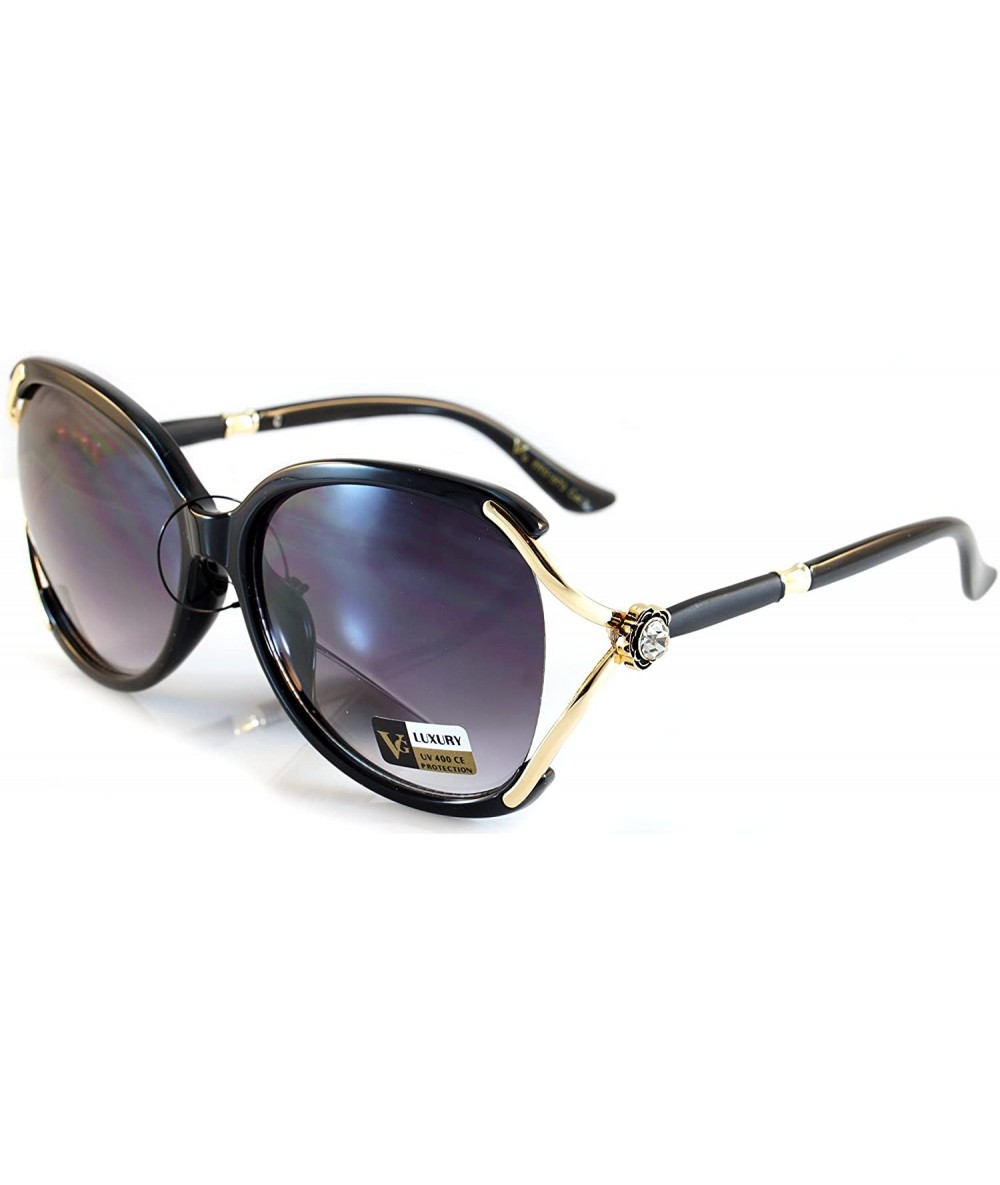 Square Luxury Chic Rhinestone Flower Jewel Open Temple Oversize Butterfly Sunglasses A047 - Black/ Purple - CL187K8R92L $23.57