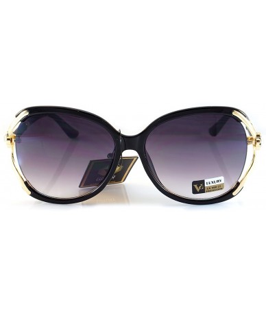 Square Luxury Chic Rhinestone Flower Jewel Open Temple Oversize Butterfly Sunglasses A047 - Black/ Purple - CL187K8R92L $23.57