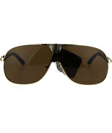 Shield Mens Metal Rim Racer Flat Top Mob Shield Pilots Sunglasses - Gold Brown - CE185SCIMT5 $23.52